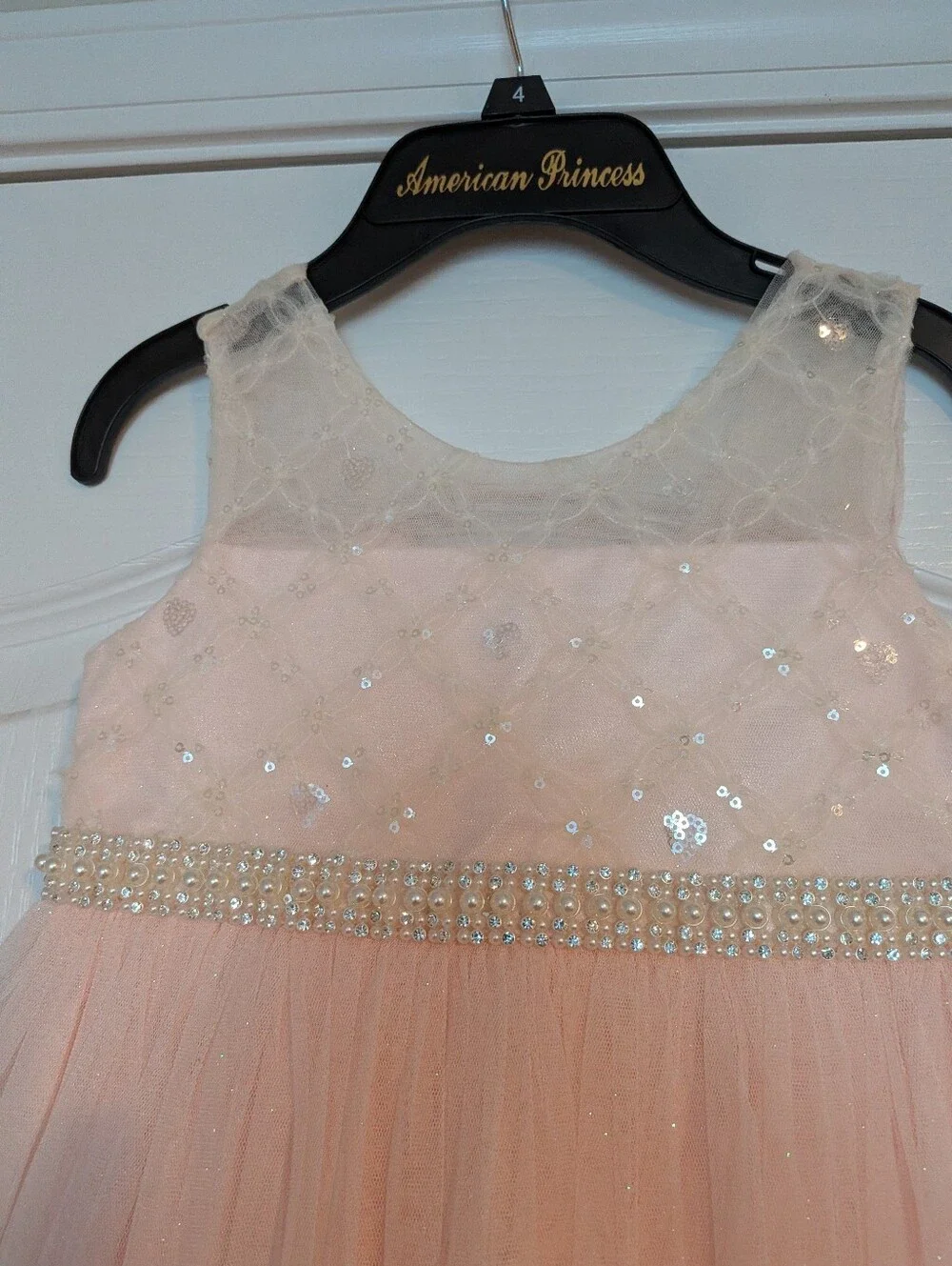 American Princess Light Pink Tulle Formal Dress with Beaded Waist
